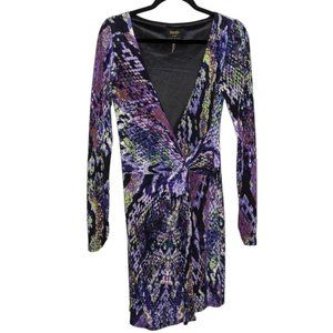 Laundry by Shelli Segal long sleeve low V neck faux‎ wrap purple dress 6